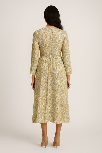 Yellow Block Printed Cotton Dress