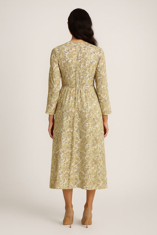 Yellow Block Printed Cotton Dress
