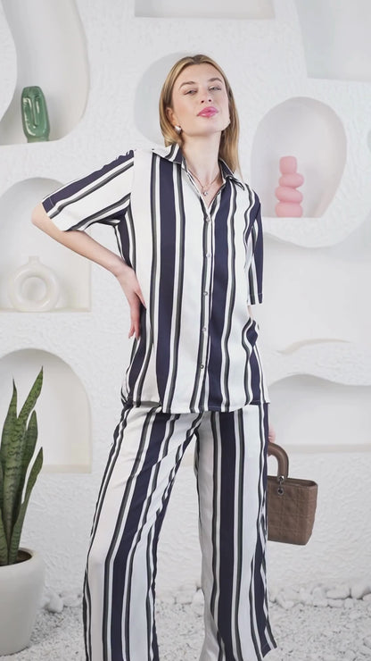 White Navy Striped Co-ord Set