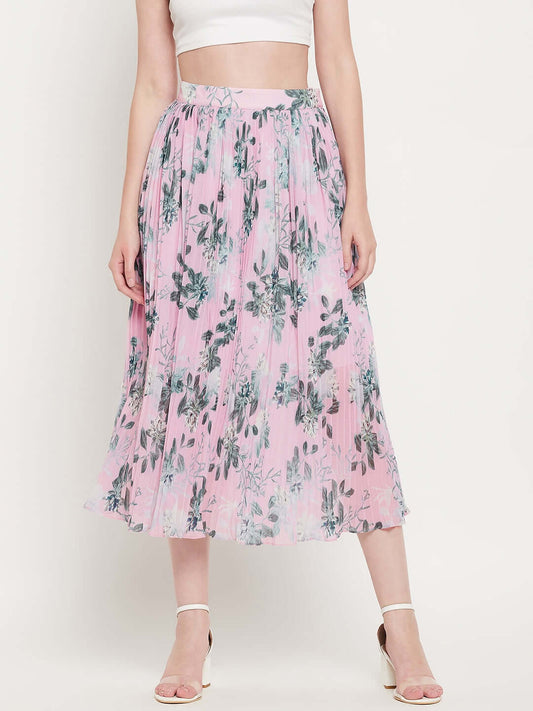 PRINTED POLYESTER PLEATED SKIRT