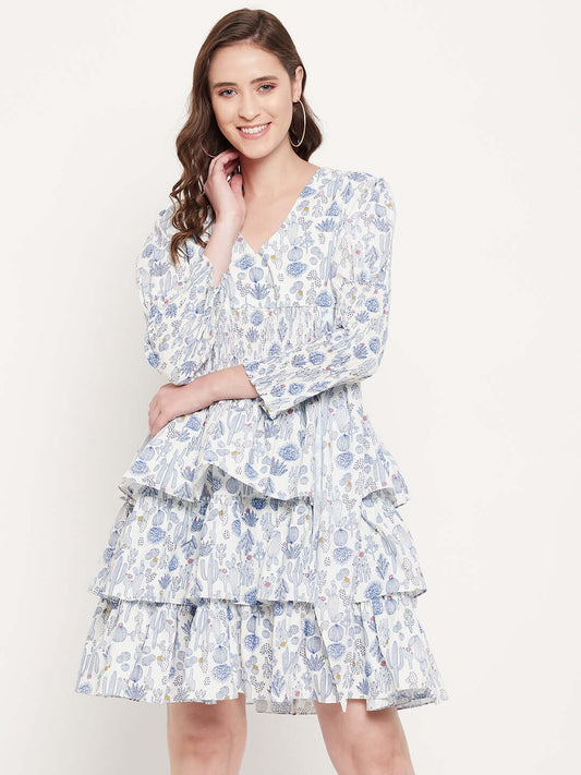 RUFFLE PRINTED SHORT DRESS