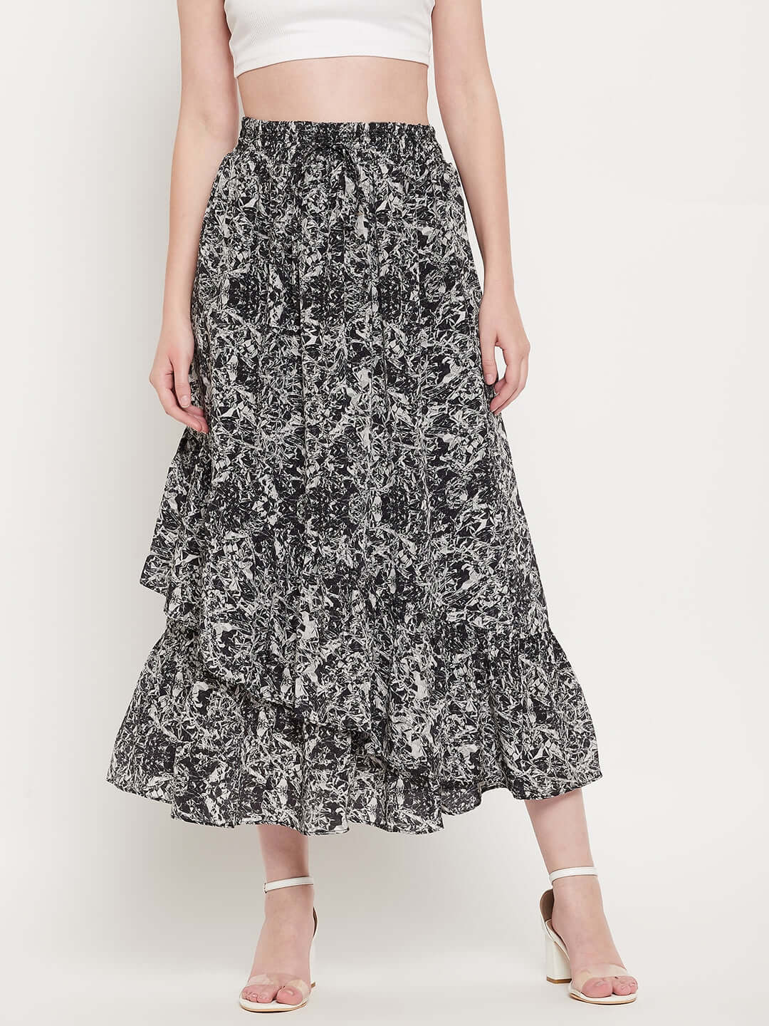 Women VISCOSE PRINTED FRILL SKIRT