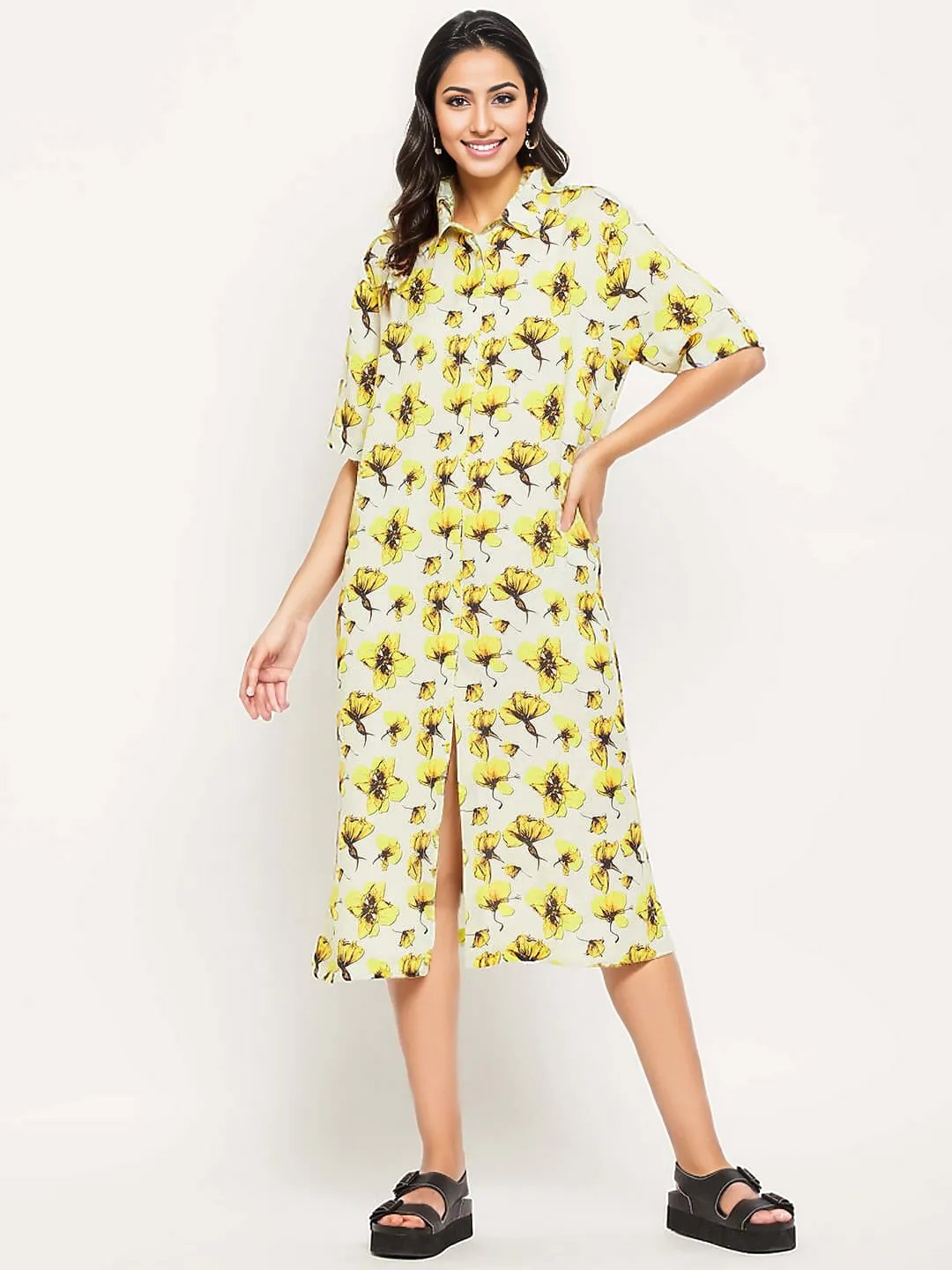 FLORAL A-LINE COTTON DRESS