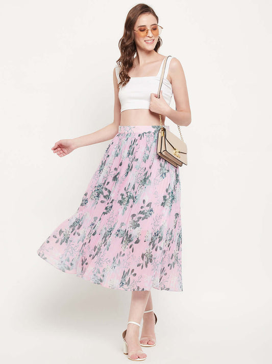 PRINTED POLYESTER PLEATED SKIRT