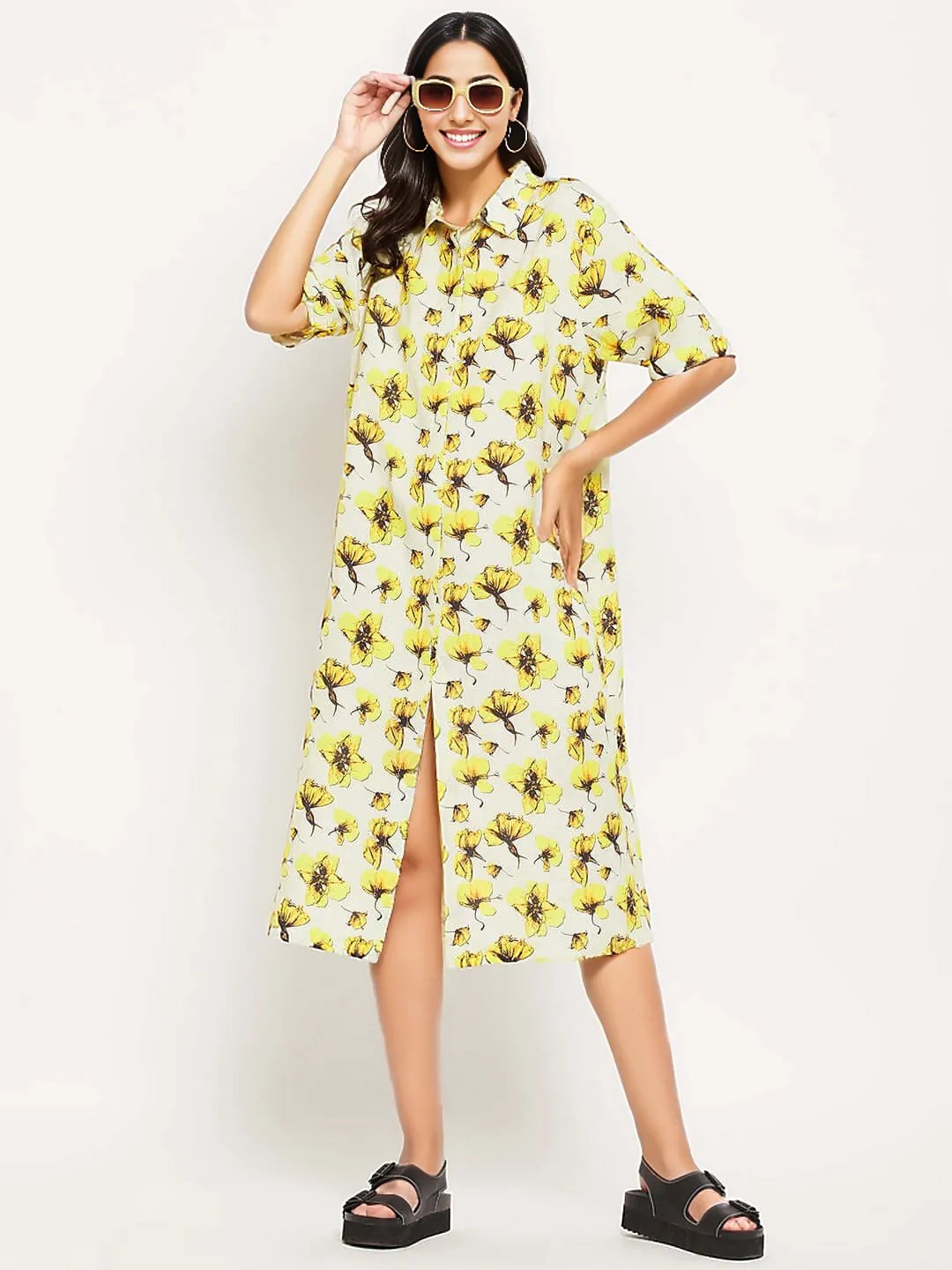 FLORAL A-LINE COTTON DRESS