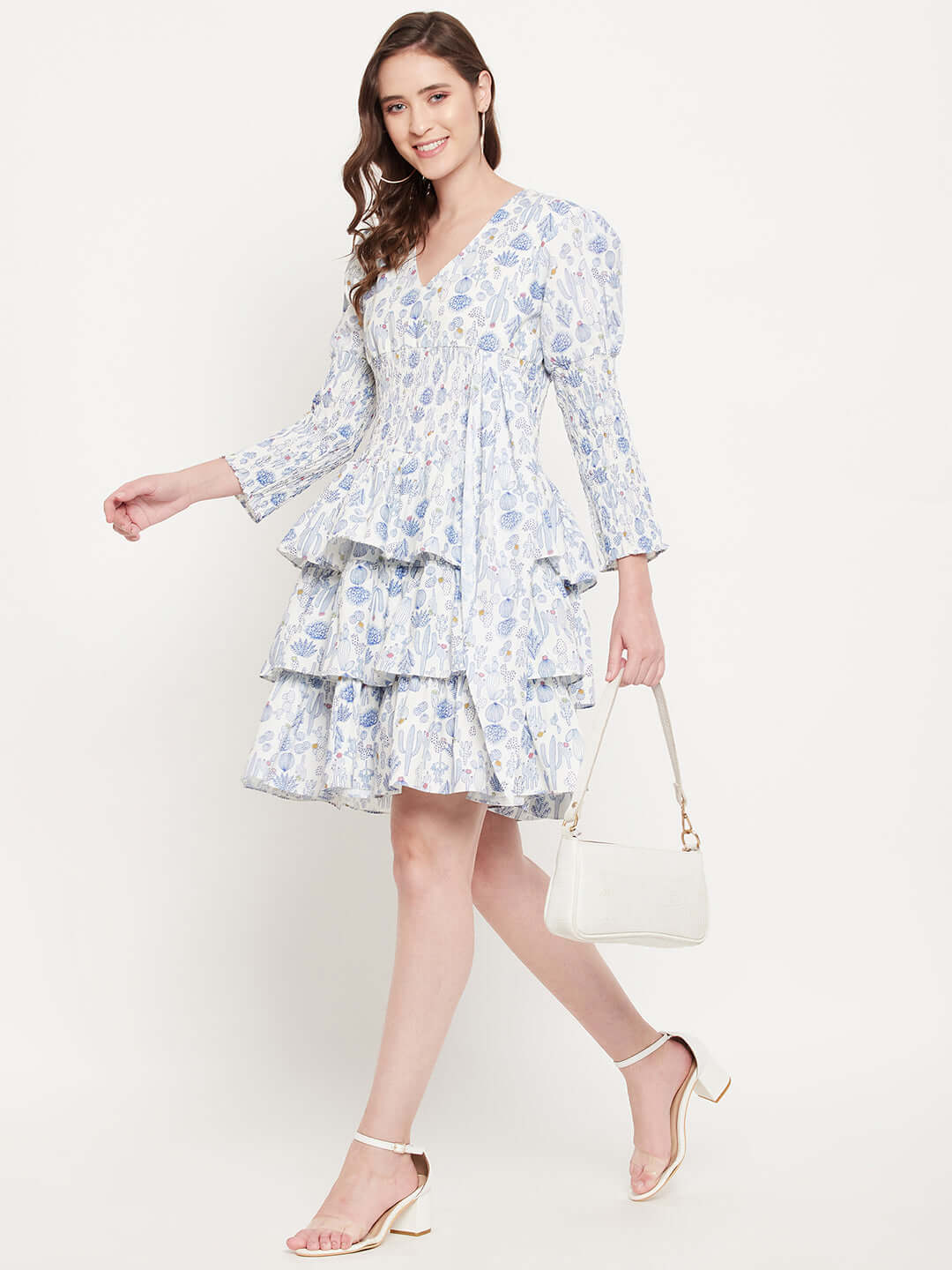 RUFFLE PRINTED SHORT DRESS