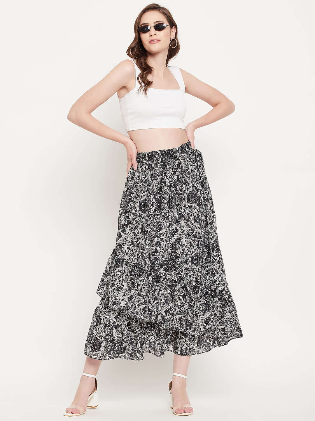 Women VISCOSE PRINTED FRILL SKIRT