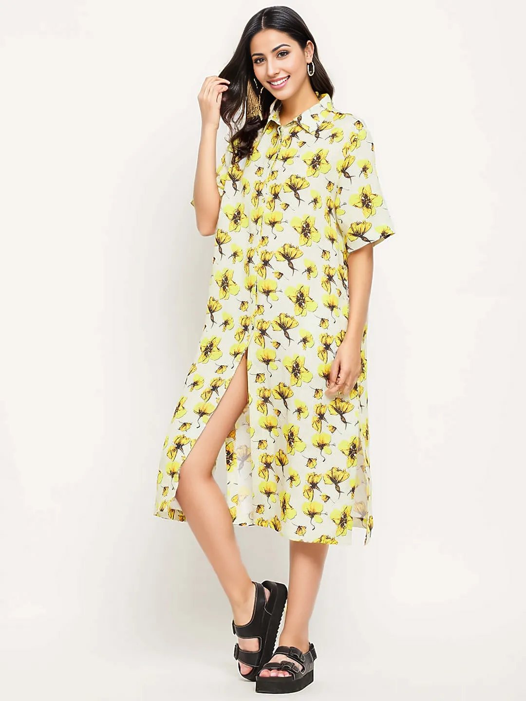 FLORAL A-LINE COTTON DRESS