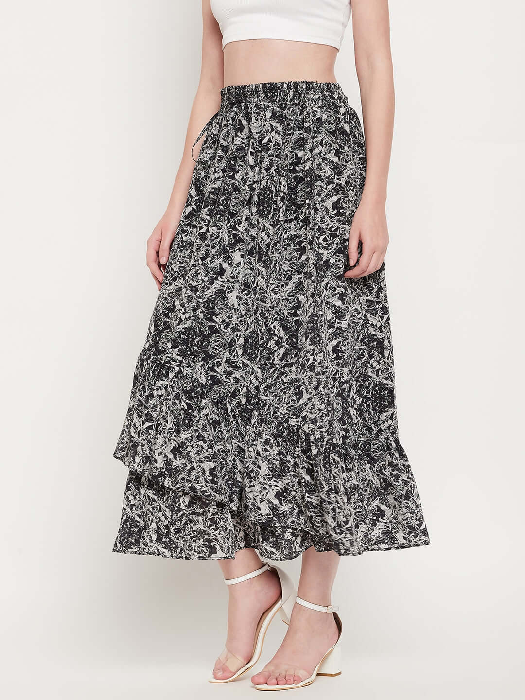 Women VISCOSE PRINTED FRILL SKIRT