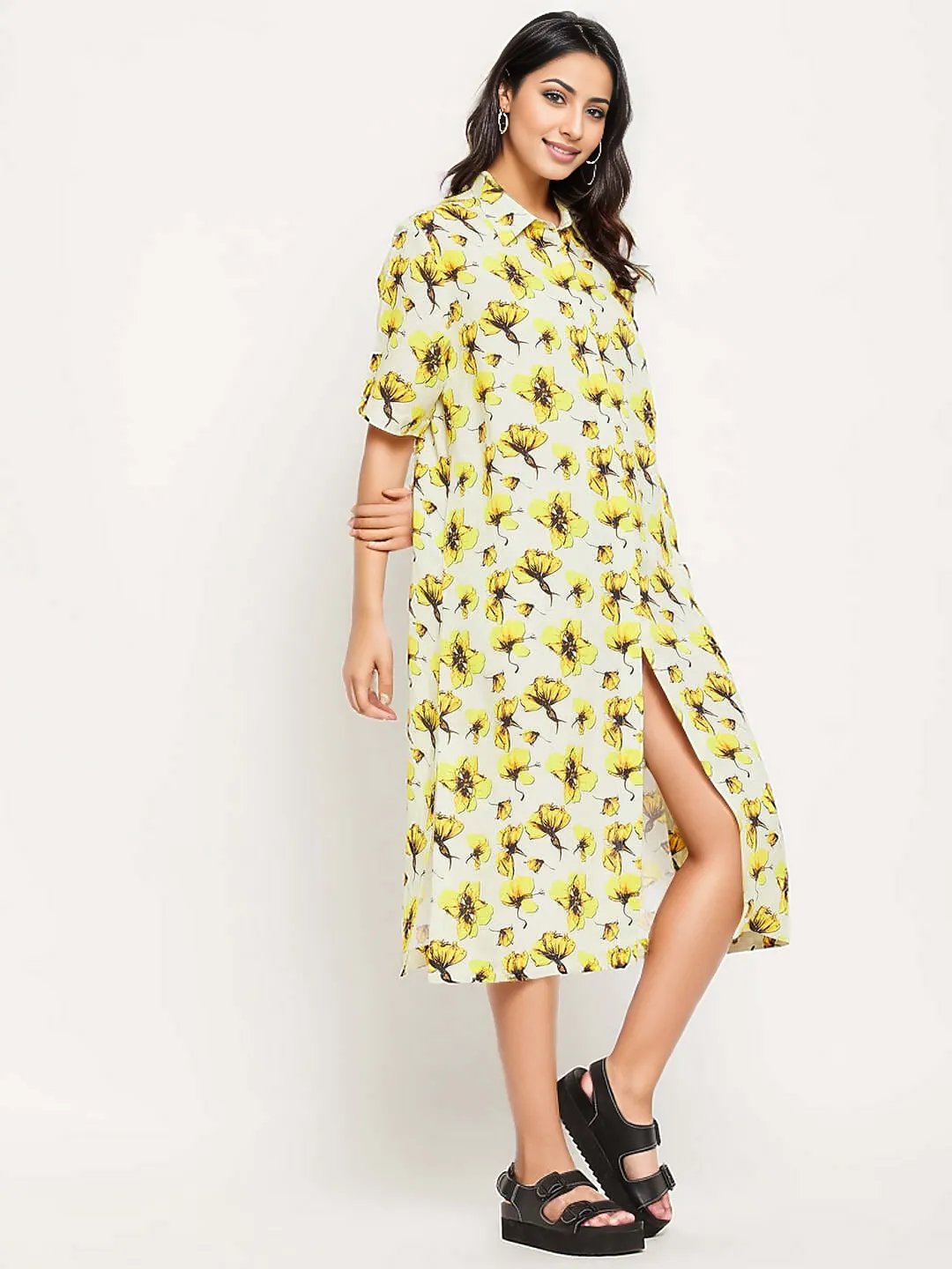 FLORAL A-LINE COTTON DRESS