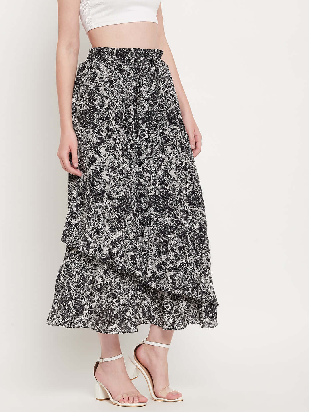 Women VISCOSE PRINTED FRILL SKIRT